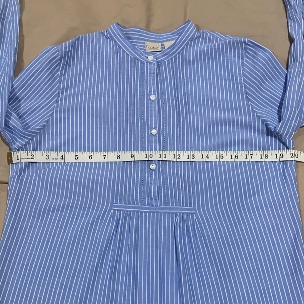 L.L. Bean Blue and White Striped Roll Tab Sleeve Top Size Medium - Picture 13 of 15